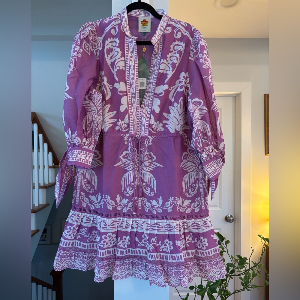 FARM Rio Purple and White Mini Dress - Picture 4 of 13